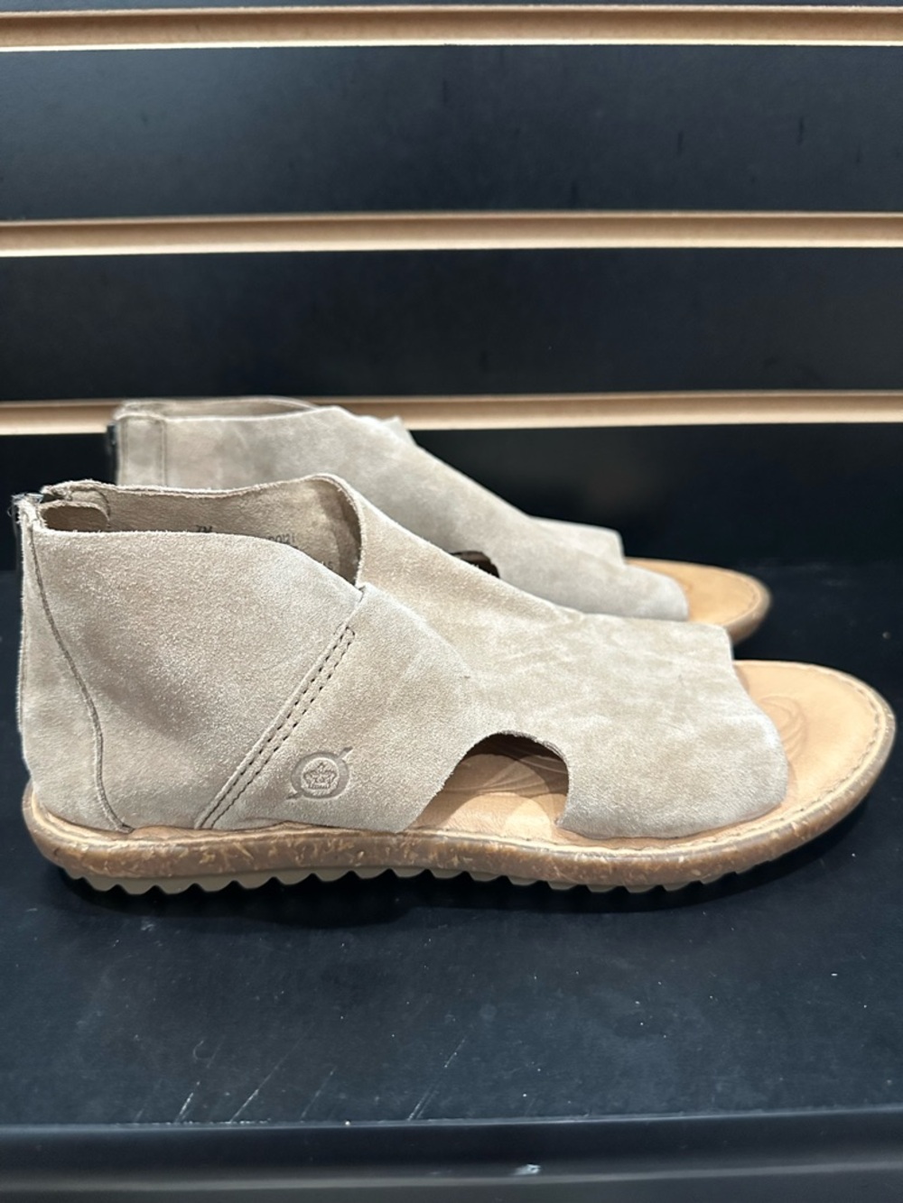 Born Maren Taupe Suede Open-Toe Zip-Back Sandal
